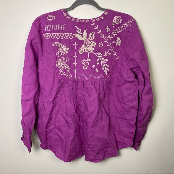 NWT Johnny Was Field Henley Linen Blouse M - Flawed - Picture 5 of 8